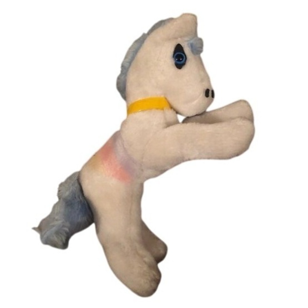 Vintage Broadway Toy Mfg Co White Unicorn Plush Blue Mane Yellow Horn Rainbow